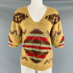 RALPH LAUREN Size L Multi-Color Linen Blend Knitted V-Neck Casual Top